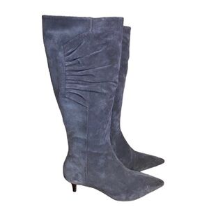Talbots Grey Suede Leather Pointy Toe Knee Boots with Kitten Heel Size 8.5